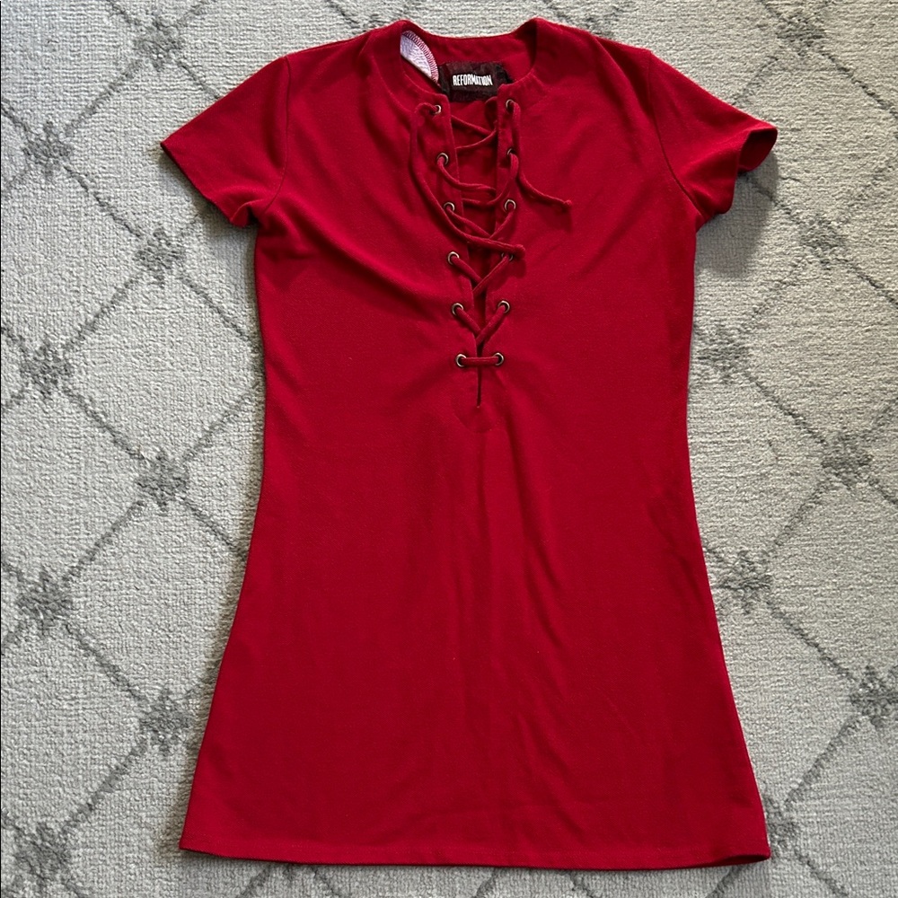 Reformation Caroline Red Mini Dress